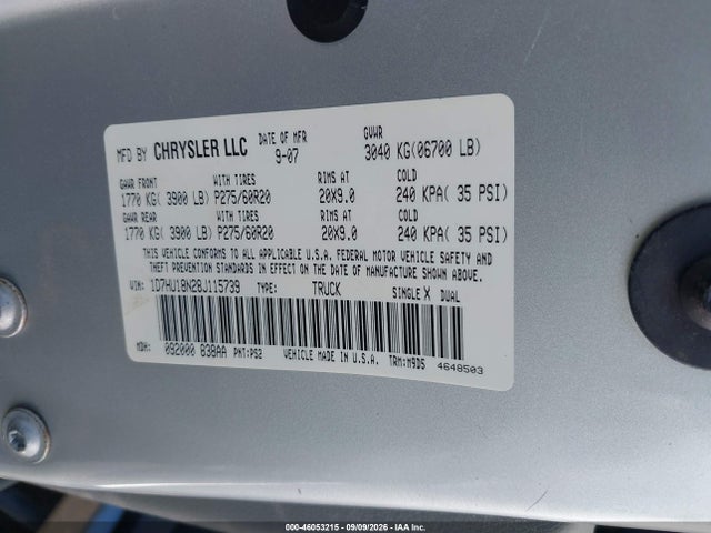 Продажа на аукционе авто 2008 Dodge Ram 1500 Slt, vin: 1D7HU18N28J115739, номер лота: 46053215