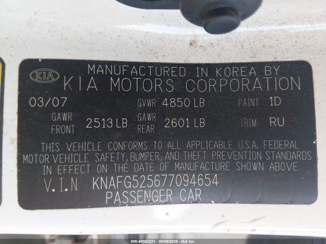 Aukcja sprzedaży 2007 Kia Rondo Lx, vin: KNAFG525677094654, numer aukcji: 46053221