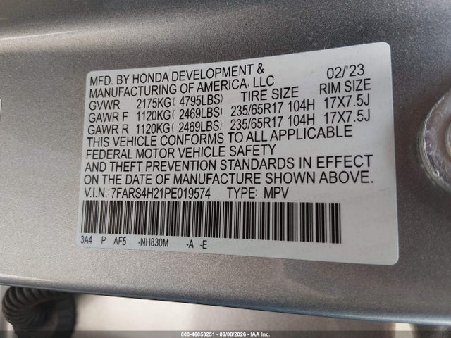 2023 Honda Cr-v Lx Awd მანქანა იყიდება აუქციონზე, vin: 7FARS4H21PE019574, აუქციონის ნომერი: 46053251