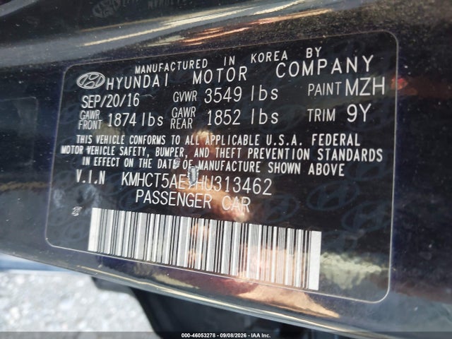 46053278 :رقم المزاد ، KMHCT5AE7HU313462 vin ، 2017 Hyundai Accent Se مزاد بيع