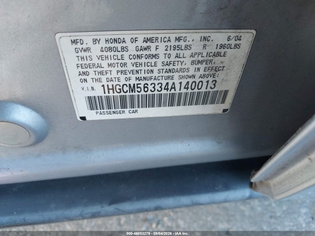 Aukcja sprzedaży 2004 Honda Accord 2.4 Lx, vin: 1HGCM56334A140013, numer aukcji: 46053279