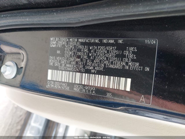 2005 Toyota Sequoia Sr5 V8 მანქანა იყიდება აუქციონზე, vin: 5TDZT34AX5S247193, აუქციონის ნომერი: 46053283