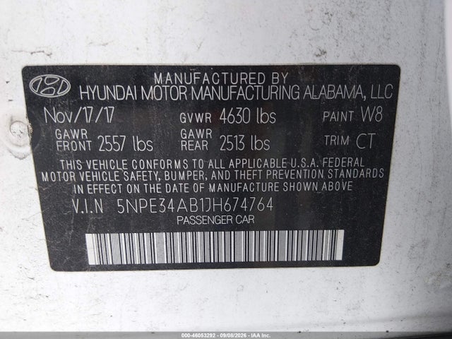 2018 Hyundai Sonata Sport 2.0t მანქანა იყიდება აუქციონზე, vin: 5NPE34AB1JH674764, აუქციონის ნომერი: 46053292