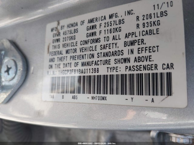 Aukcja sprzedaży 2011 Honda Accord 3.5 Ex-l, vin: 1HGCP3F81BA011398, numer aukcji: 46053302