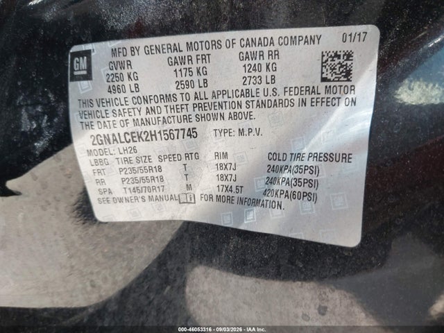 Chevrolet EQUINOX LT 2017 2GNALCEK2H1567745 Image 9