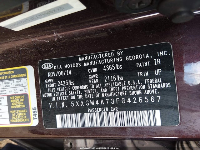 KIA Optima Lx 2015 5XXGM4A73FG426567 Image 9