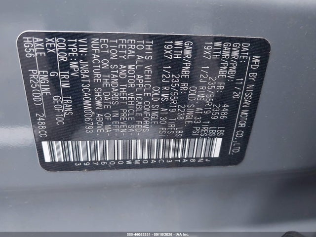 Продаж на аукціоні авто 2021 Nissan Rogue Sl Fwd, vin: JN8AT3CA0MW006793, номер лоту: 46053331