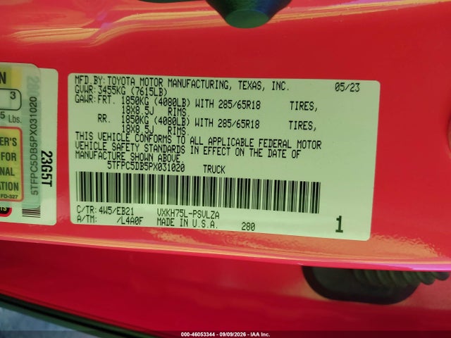 5TFPC5DB5PX031020 Toyota Tundra Crewmax Limited/crewmax Trd Pro