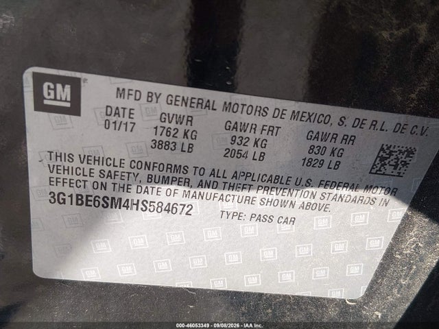 Продаж на аукціоні авто 2017 Chevrolet Cruze Lt Auto, vin: 3G1BE6SM4HS584672, номер лоту: 46053349