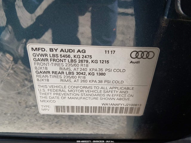 Продажа на аукционе авто 2018 Audi Q5 2.0t Premium/2.0t Tech Premium, vin: WA1ANAFY1J2100813, номер лота: 46053371