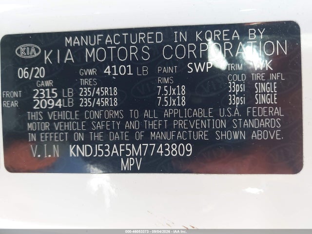 46053373 :رقم المزاد ، KNDJ53AF5M7743809 vin ، 2021 Kia Soul Turbo مزاد بيع