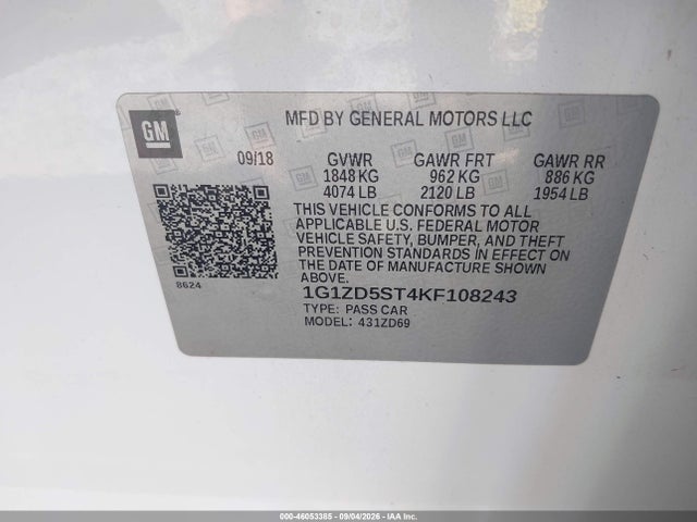 46053385 :رقم المزاد ، 1G1ZD5ST4KF108243 vin ، 2019 Chevrolet Malibu Lt مزاد بيع