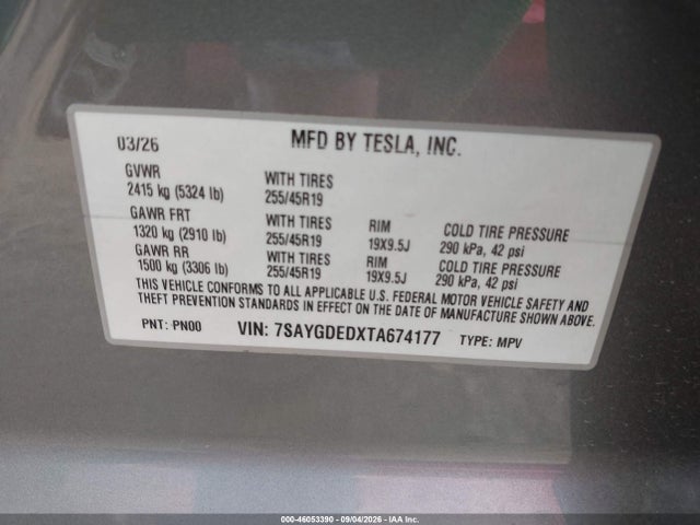 Aukcja sprzedaży 2026 Tesla Model Y Premium Rear-wheel Drive/rear-wheel Drive, vin: 7SAYGDEDXTA674177, numer aukcji: 46053390