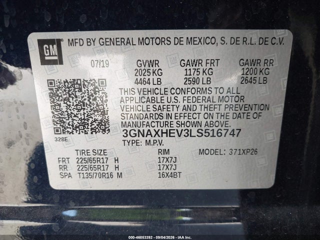 Aukcja sprzedaży 2020 Chevrolet Equinox Fwd Ls, vin: 3GNAXHEV3LS516747, numer aukcji: 46053392