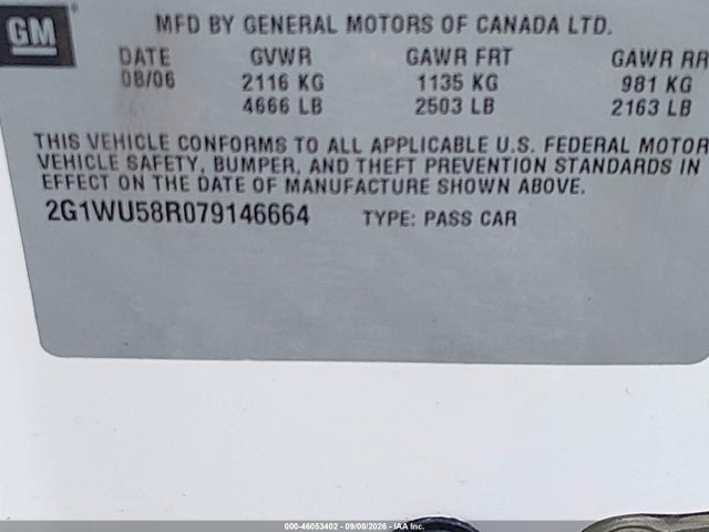Продажа на аукционе авто 2007 Chevrolet Impala Ltz, vin: 2G1WU58R079146664, номер лота: 46053402