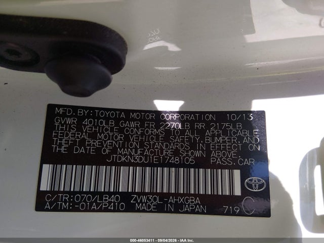 Продаж на аукціоні авто 2014 Toyota Prius Four, vin: JTDKN3DU1E1748105, номер лоту: 46053411