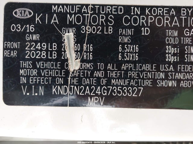 Продаж на аукціоні авто 2016 Kia Soul, vin: KNDJN2A24G7353327, номер лоту: 46053415