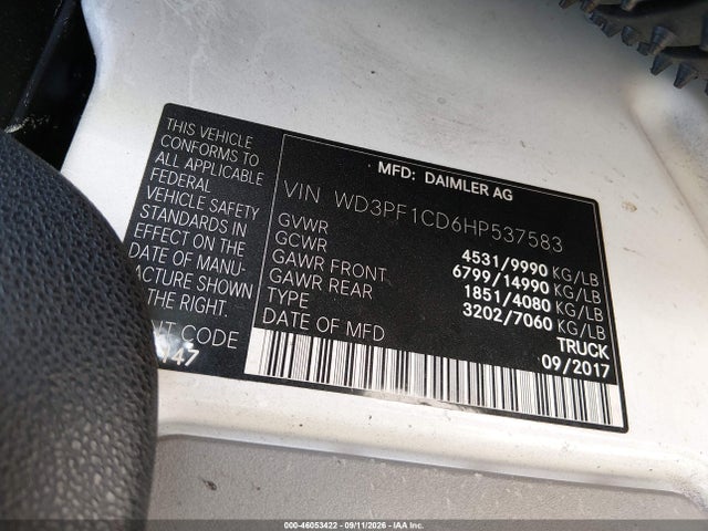 Продажа на аукционе авто 2017 Mercedes-benz Sprinter 3500 High Roof V6, vin: WD3PF1CD6HP537583, номер лота: 46053422