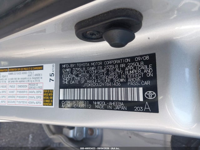 Aukcja sprzedaży 2009 Toyota Prius, vin: JTDKB20U297841436, numer aukcji: 46053423