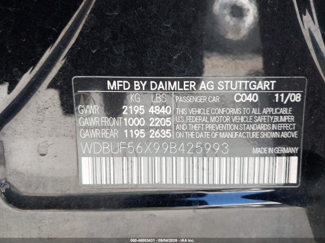 Aukcja sprzedaży 2009 Mercedes-benz E 350, vin: WDBUF56X99B425993, numer aukcji: 46053431