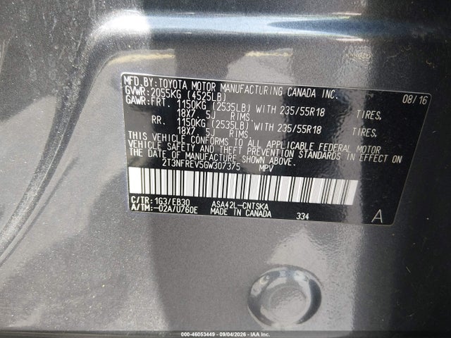Продажа на аукционе авто 2016 Toyota Rav4 Se, vin: 2T3NFREV5GW307375, номер лота: 46053449