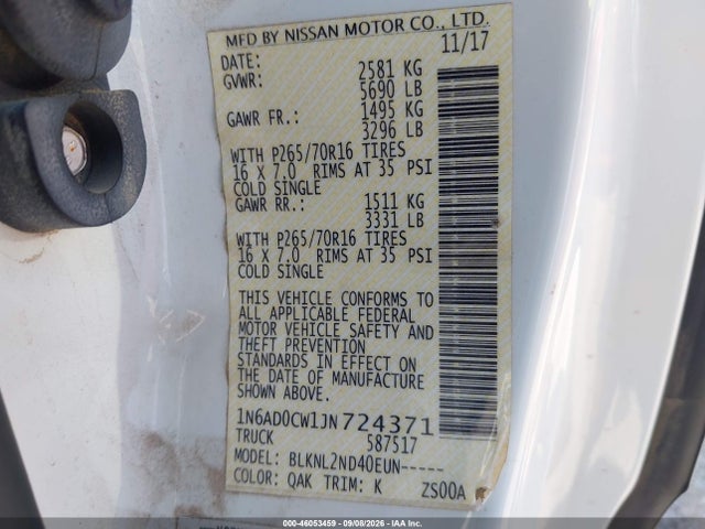 Aukcja sprzedaży 2018 Nissan Frontier Sv, vin: 1N6AD0CW1JN724371, numer aukcji: 46053459