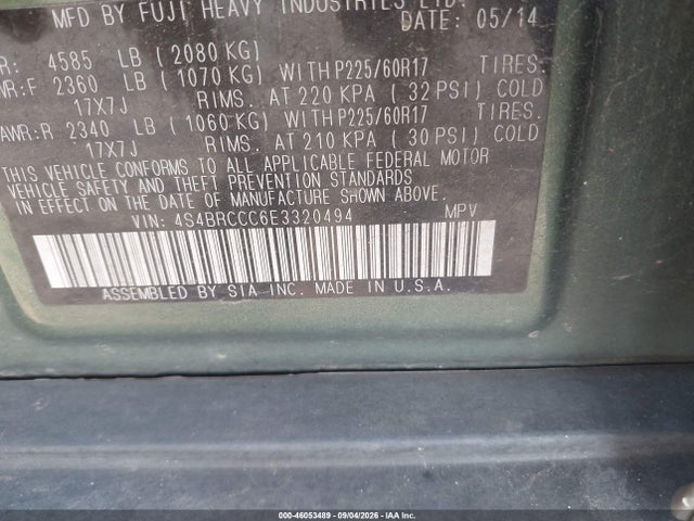 Продаж на аукціоні авто 2014 Subaru Outback 2.5i Premium, vin: 4S4BRCCC6E3320494, номер лоту: 46053489