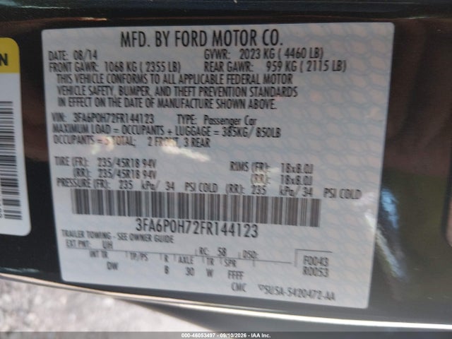 2015 Ford Fusion Se მანქანა იყიდება აუქციონზე, vin: 3FA6P0H72FR144123, აუქციონის ნომერი: 46053497