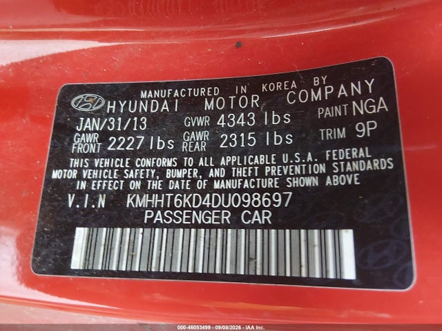 Продаж на аукціоні авто 2013 Hyundai Genesis 2.0t, vin: KMHHT6KD4DU098697, номер лоту: 46053499
