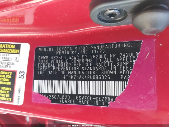 4T1KZ1AK4RU096026 Toyota Camry Xse V6