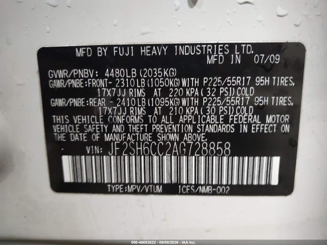 Продажа на аукционе авто 2010 Subaru Forester 2.5x Premium, vin: JF2SH6CC2AG728858, номер лота: 46053522
