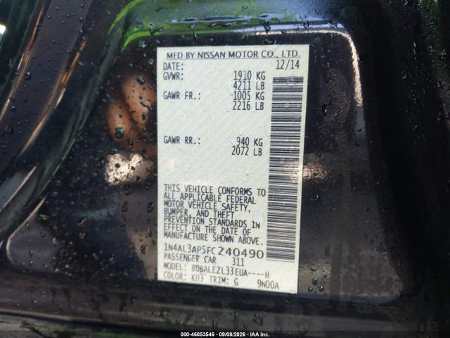 46053546 :رقم المزاد ، 1N4AL3AP5FC240490 vin ، 2015 Nissan Altima 2.5 S مزاد بيع