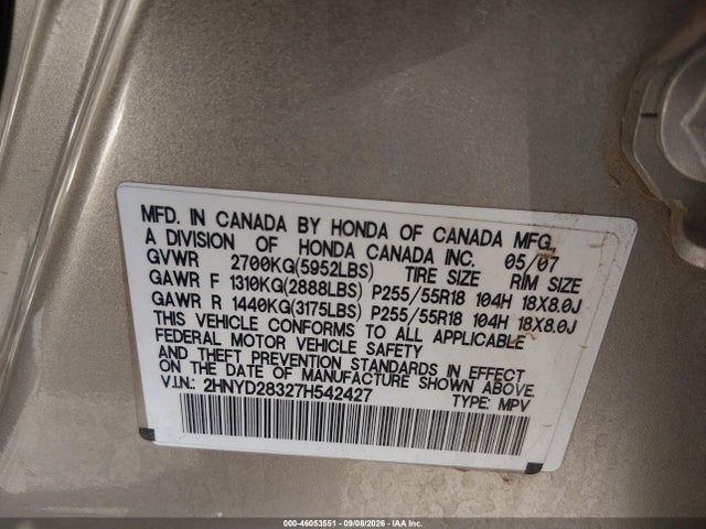 Aukcja sprzedaży 2007 Acura Mdx Technology Package, vin: 2HNYD28327H542427, numer aukcji: 46053551