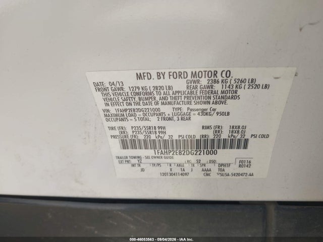 Продаж на аукціоні авто 2013 Ford Taurus Sel, vin: 1FAHP2E82DG221000, номер лоту: 46053563