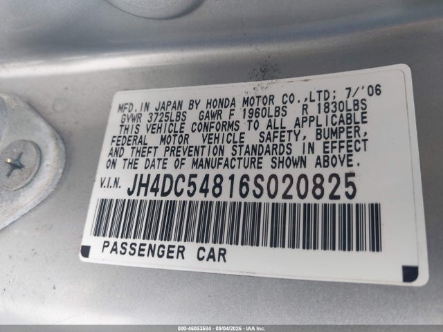 Aukcja sprzedaży 2006 Acura Rsx, vin: JH4DC54816S020825, numer aukcji: 46053584