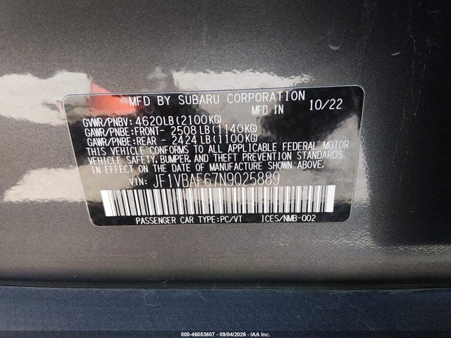 JF1VBAF67N9025889 Subaru Wrx Premium