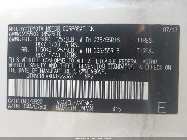 46053616 :رقم المزاد ، JTMNFREVXHJ722367 vin ، 2017 Toyota Rav4 Se مزاد بيع