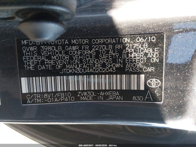 46053637 :رقم المزاد ، JTDKN3DU4A0202043 vin ، 2010 Toyota Prius Iii مزاد بيع