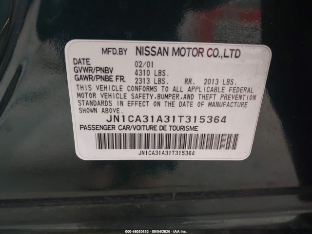 2001 Nissan Maxima Gle მანქანა იყიდება აუქციონზე, vin: JN1CA31A31T315364, აუქციონის ნომერი: 46053652