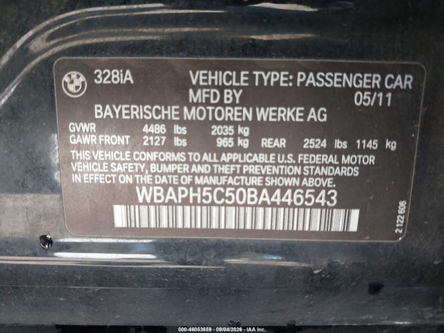 Продажа на аукционе авто 2011 Bmw 328i, vin: WBAPH5C50BA446543, номер лота: 46053659