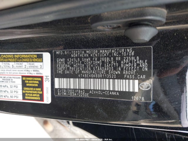 Продажа на аукционе авто 2009 Toyota Camry Le, vin: 4T4BE46K69R113520, номер лота: 46053667