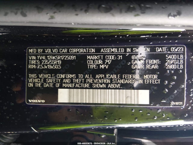 46053670 :رقم المزاد ، YV4L12RK5R1725091 vin ، 2024 Volvo Xc60 B5 Core Dark Theme مزاد بيع