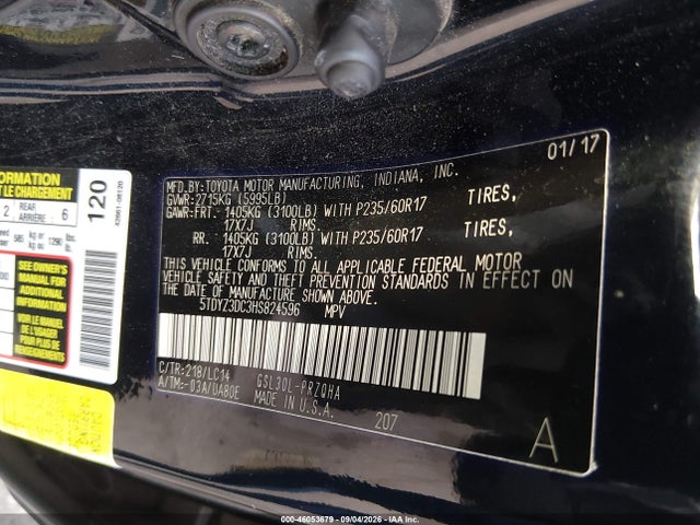 2017 Toyota Sienna Xle 8 Passenger მანქანა იყიდება აუქციონზე, vin: 5TDYZ3DC3HS824596, აუქციონის ნომერი: 46053679