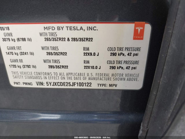 Продаж на аукціоні авто 2018 Tesla Model X 100d/75d/p100d, vin: 5YJXCDE25JF100122, номер лоту: 46053683
