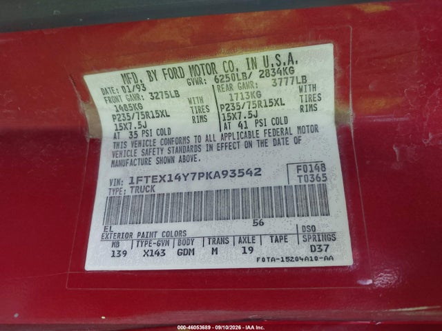 Aukcja sprzedaży 1993 Ford F150, vin: 1FTEX14Y7PKA93542, numer aukcji: 46053689