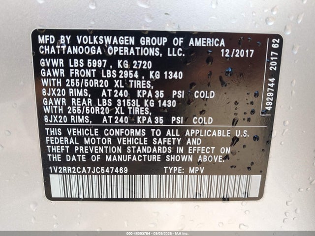 Aukcja sprzedaży 2018 Volkswagen Atlas 3.6l V6 Sel, vin: 1V2RR2CA7JC547469, numer aukcji: 46053704