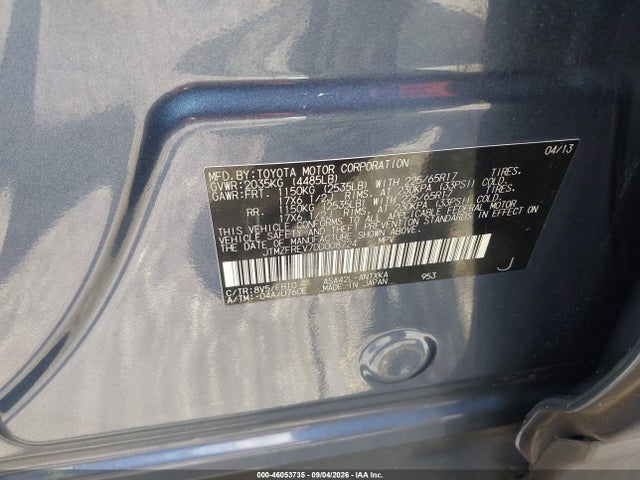 46053735 :رقم المزاد ، JTMZFREV7DD008724 vin ، 2013 Toyota Rav4 Le مزاد بيع