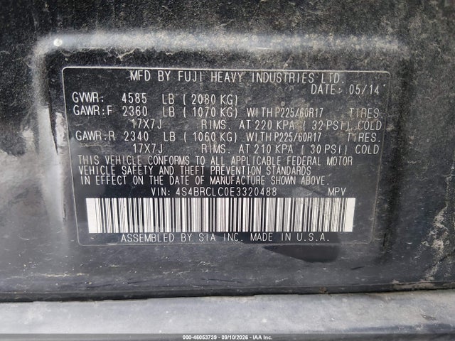 Продажа на аукционе авто 2014 Subaru Outback 2.5i Limited, vin: 4S4BRCLC0E3320488, номер лота: 46053739
