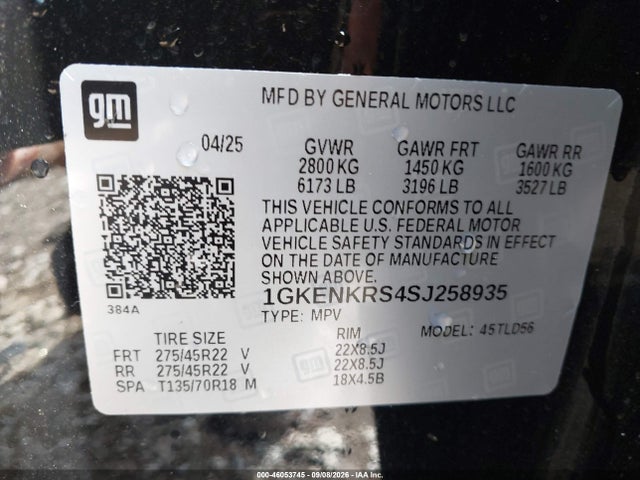 Продажа на аукционе авто 2025 Gmc Acadia Fwd Elevation, vin: 1GKENKRS4SJ258935, номер лота: 46053745