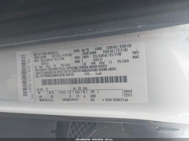 Продажа на аукционе авто 2018 Ford Transit-350, vin: 1FTBW2ZM5JKB18818, номер лота: 46053760